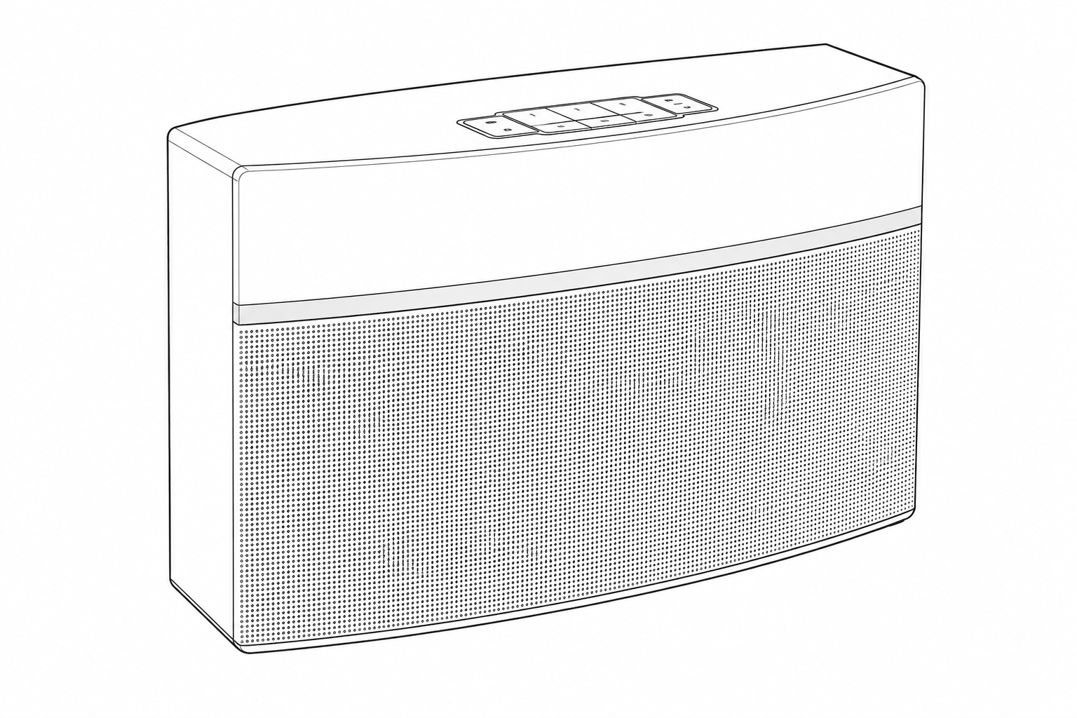 Line drawing of a Bose SoundTouch speaker with physical preset buttons on top.