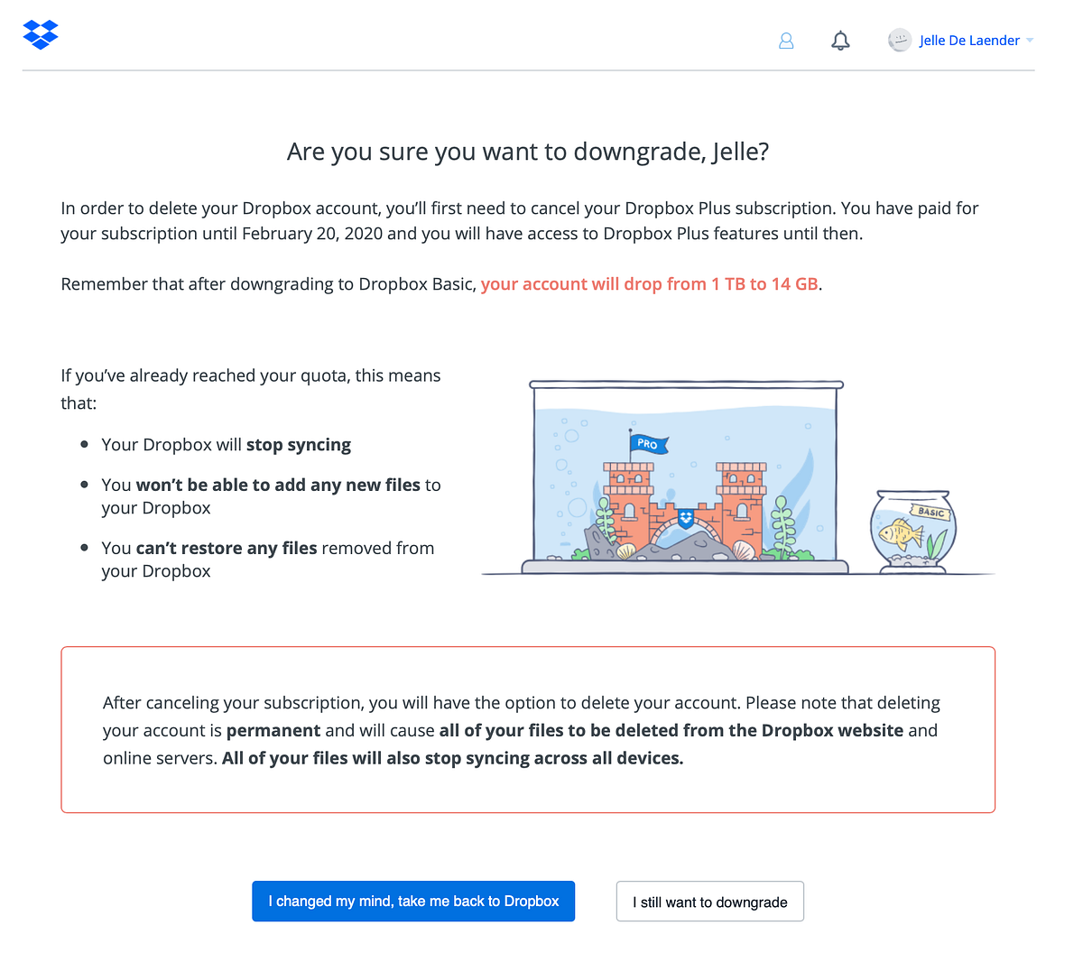 First delete dropbox page — Dropbox.com