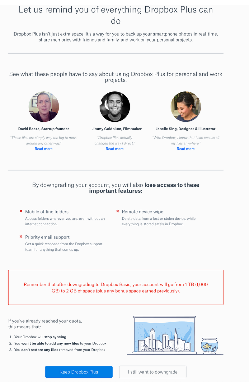 Fourth page to get account downgraded — Dropbox.com