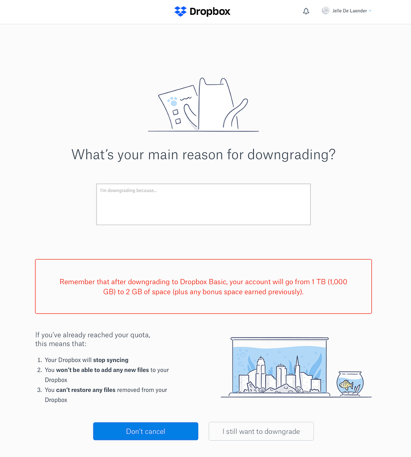 Fourth page to get account downgraded — Dropbox.com